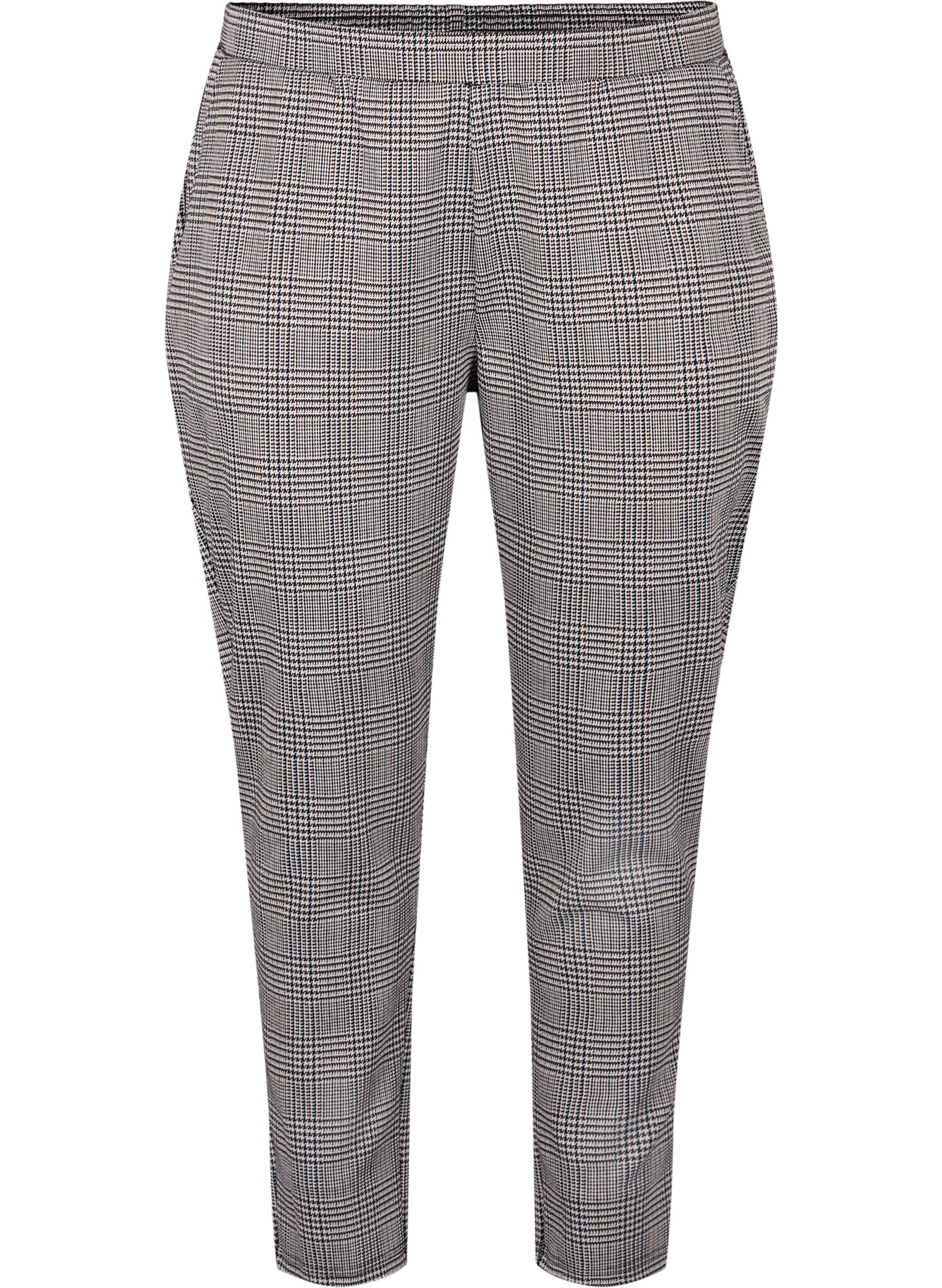 ZizziGek&uuml;rzte Maddison-Hosen mit kariertem Muster, Beige Brown Check, Packshot image number 0