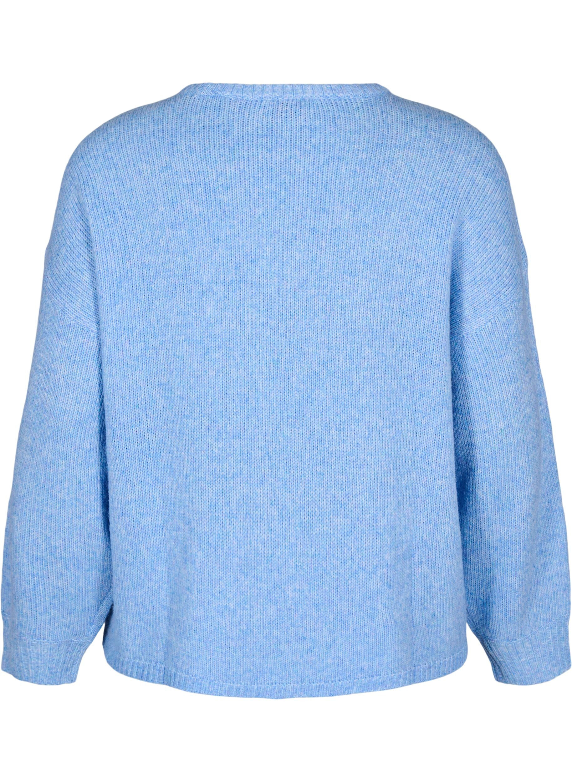 ZizziLang&auml;rmliger Strickpullover mit Wollanteil und Rundhalsausschnitt, Della R. Blue Mel., Packshot image number 1