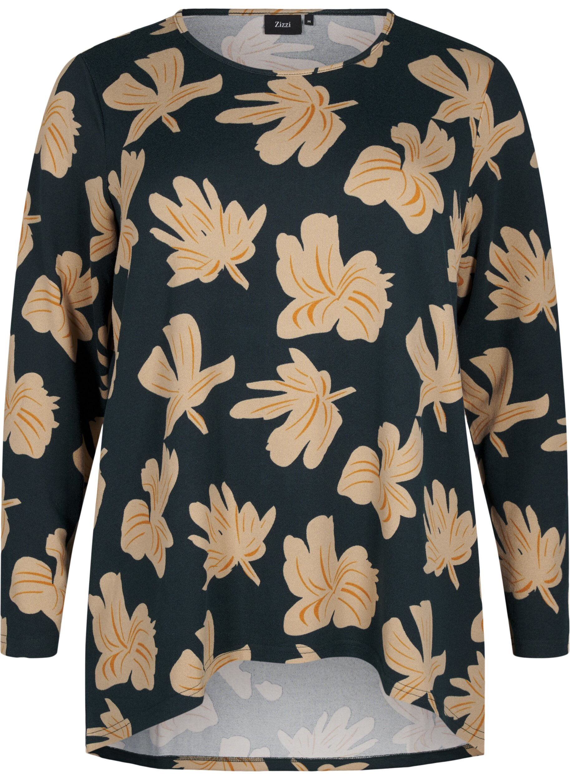 Zizzi Bluse mit Blumenmuster und langen &Auml;rmeln, Gr&uuml;n, Packshot image number 0
