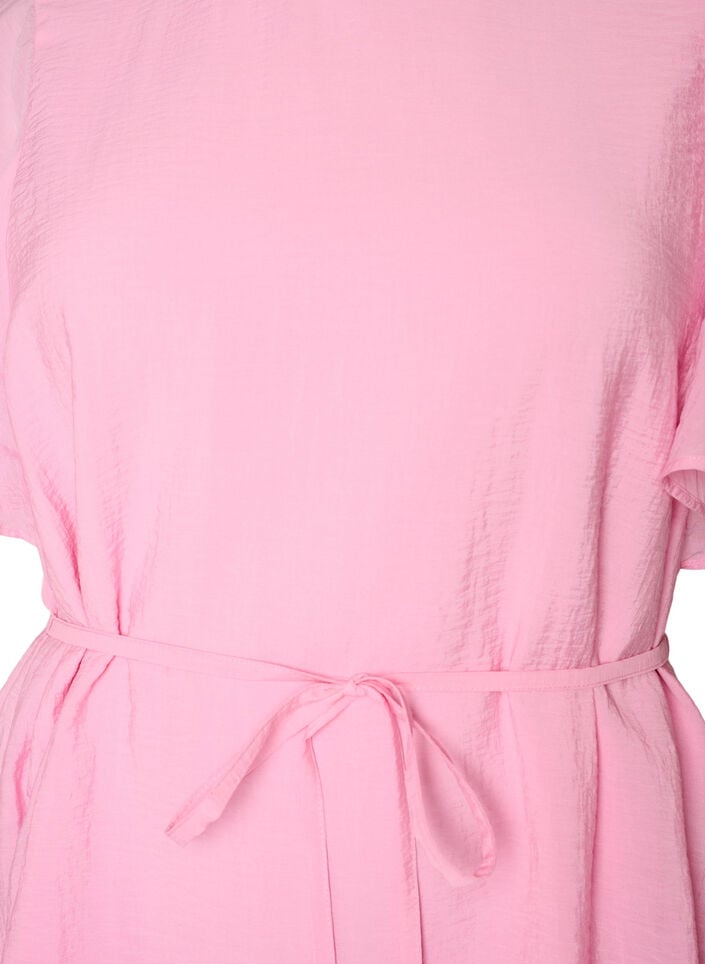 Kn&ouml;chellanges Kleid mit Fl&uuml;gel&auml;rmeln und Bindeg&uuml;rtel, Pink, Packshot image number 2
