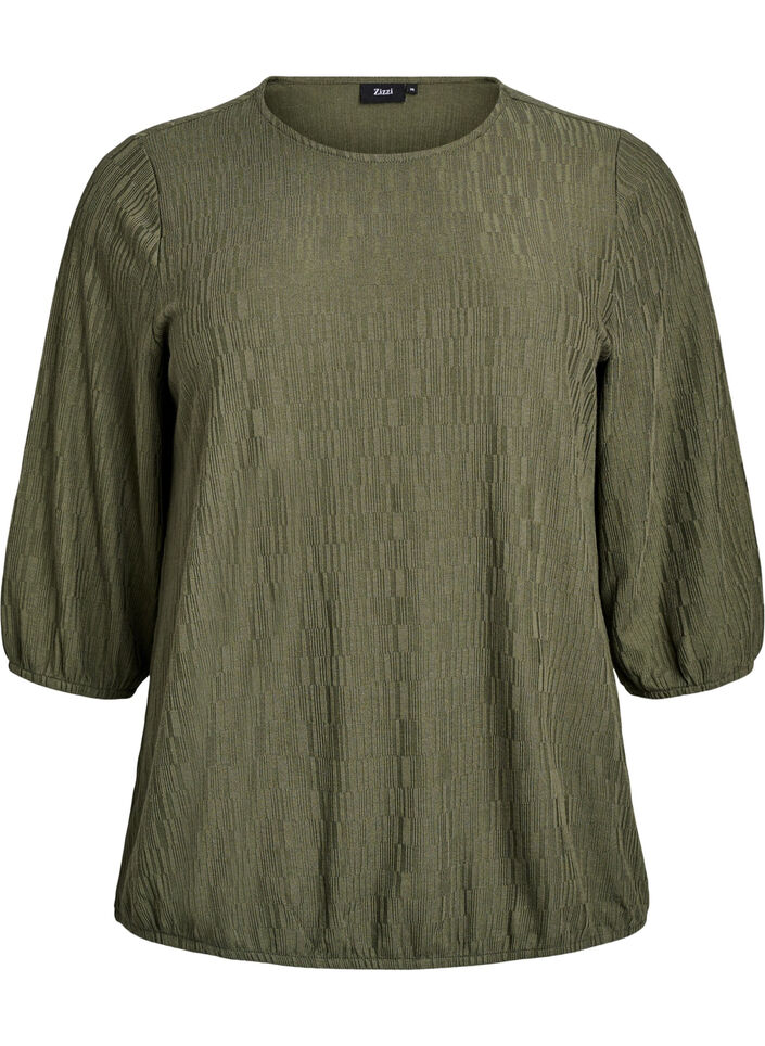 Bluse mit Struktur und 3/4-&Auml;rmeln, Gr&uuml;n, Packshot image number 0