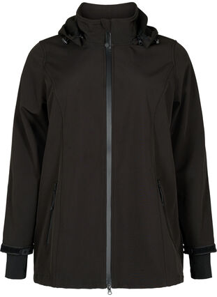Kurze Softshell-Jacke mit abnehmbarer Kapuze, Black, Packshot image number 0