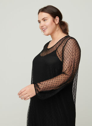 Langes, transparentes Kleid mit Pünktchen, Black, Model image number 3