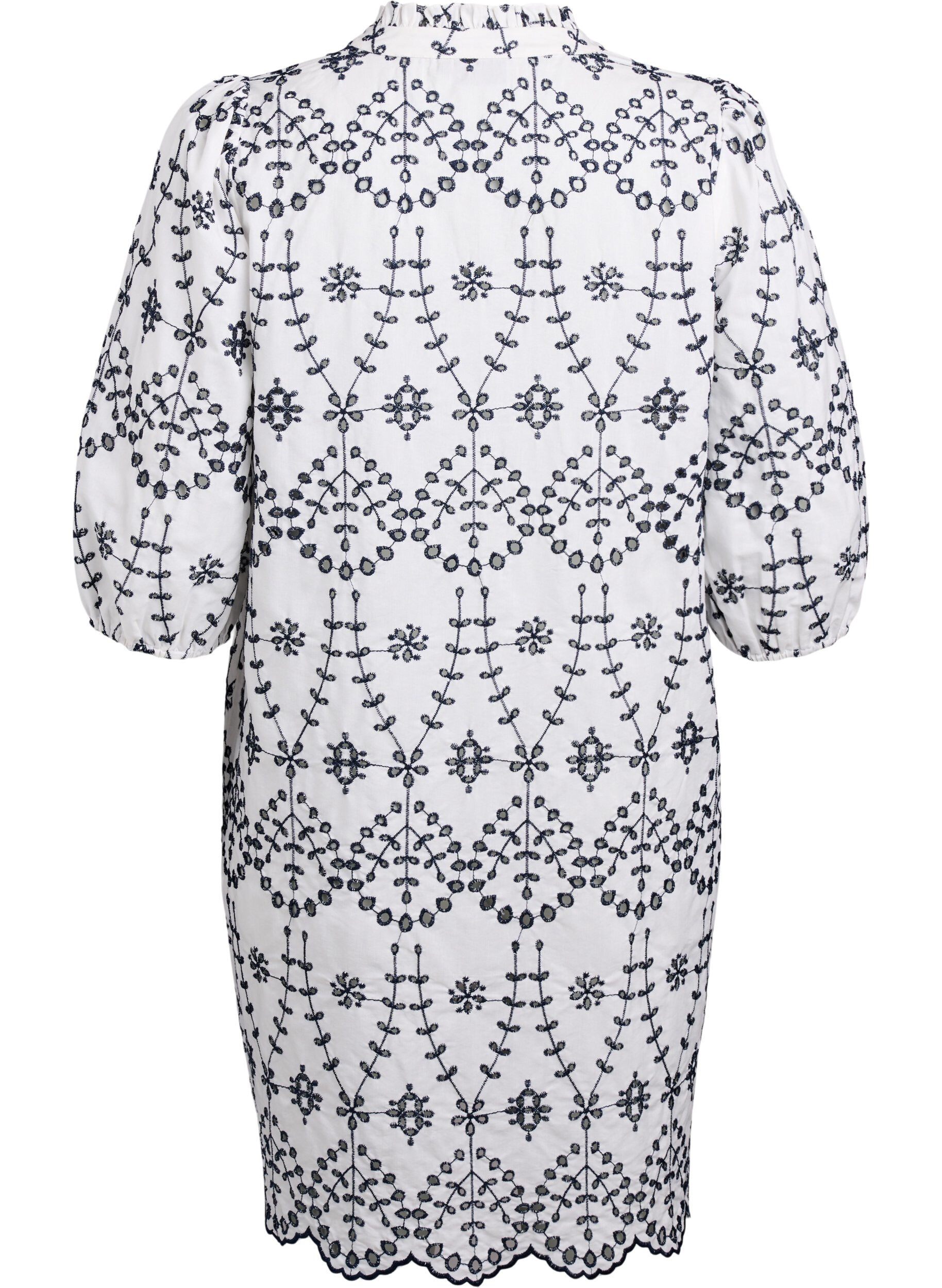 ZizziKleid mit kontrastierender Lochstickerei, White w. Navy Blazer, Packshot image number 1