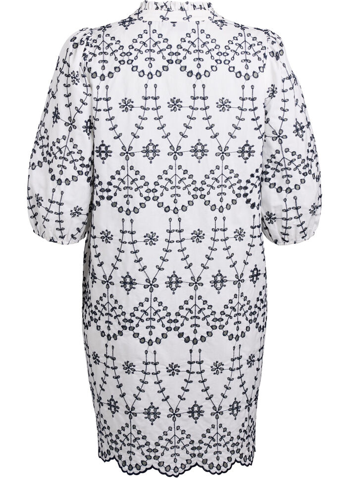 Kleid mit kontrastierender Lochstickerei, White w. Navy Blazer, Packshot image number 1