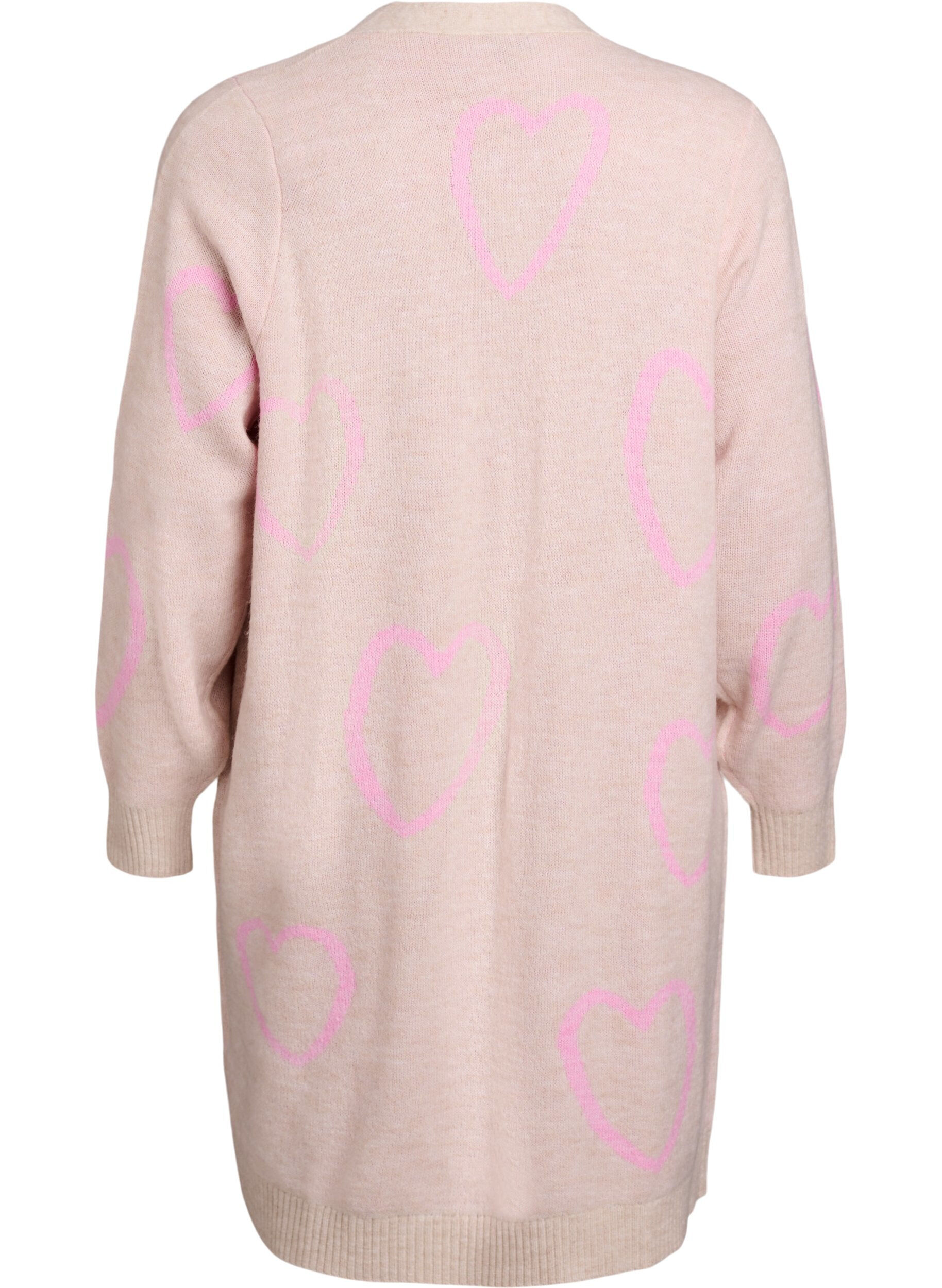 ZizziLange Strickjacke mit Ton-in-Ton-Herzen, Beige, Packshot image number 1