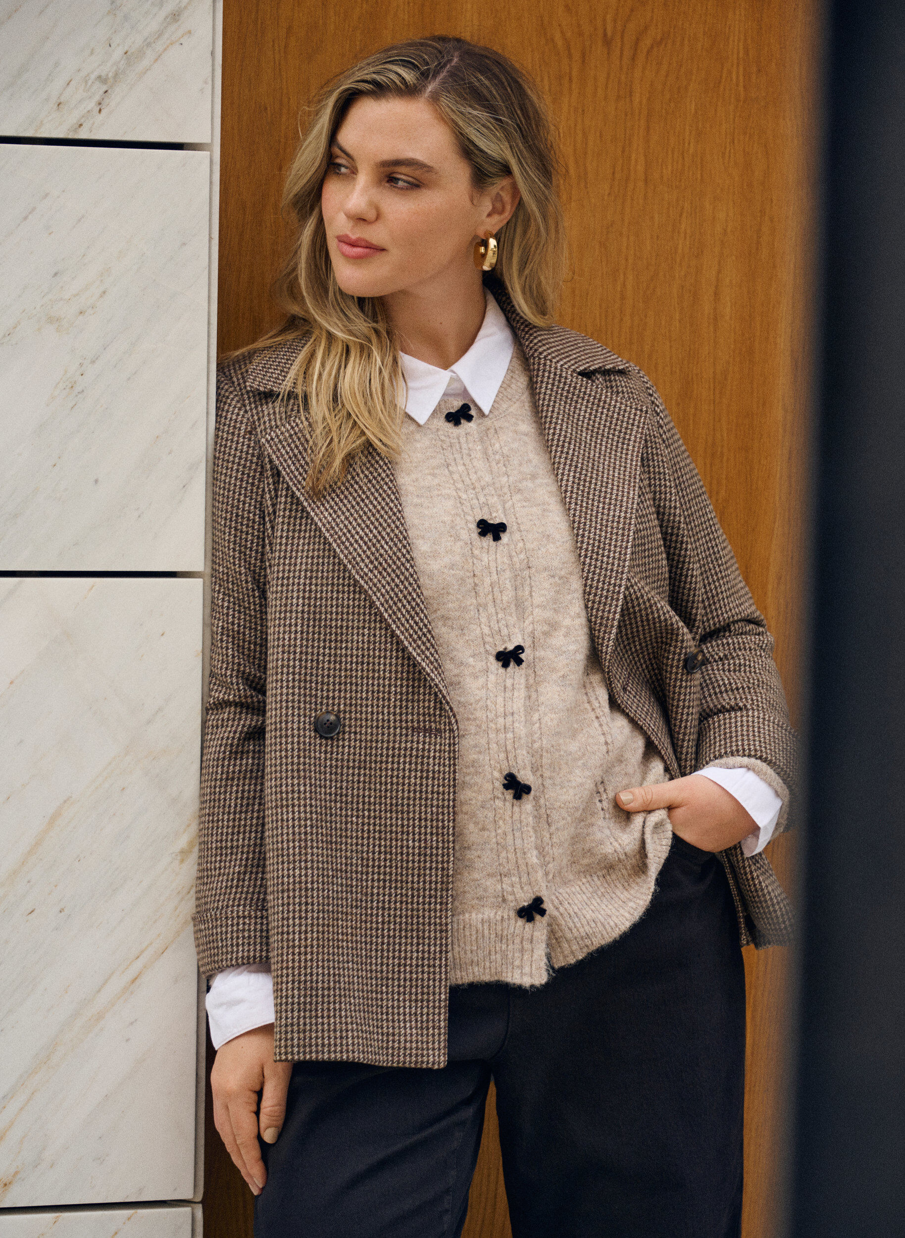 ZizziCardigan mit Schleifenkn&ouml;pfen und Ajourmuster, Beige, Image image number 0