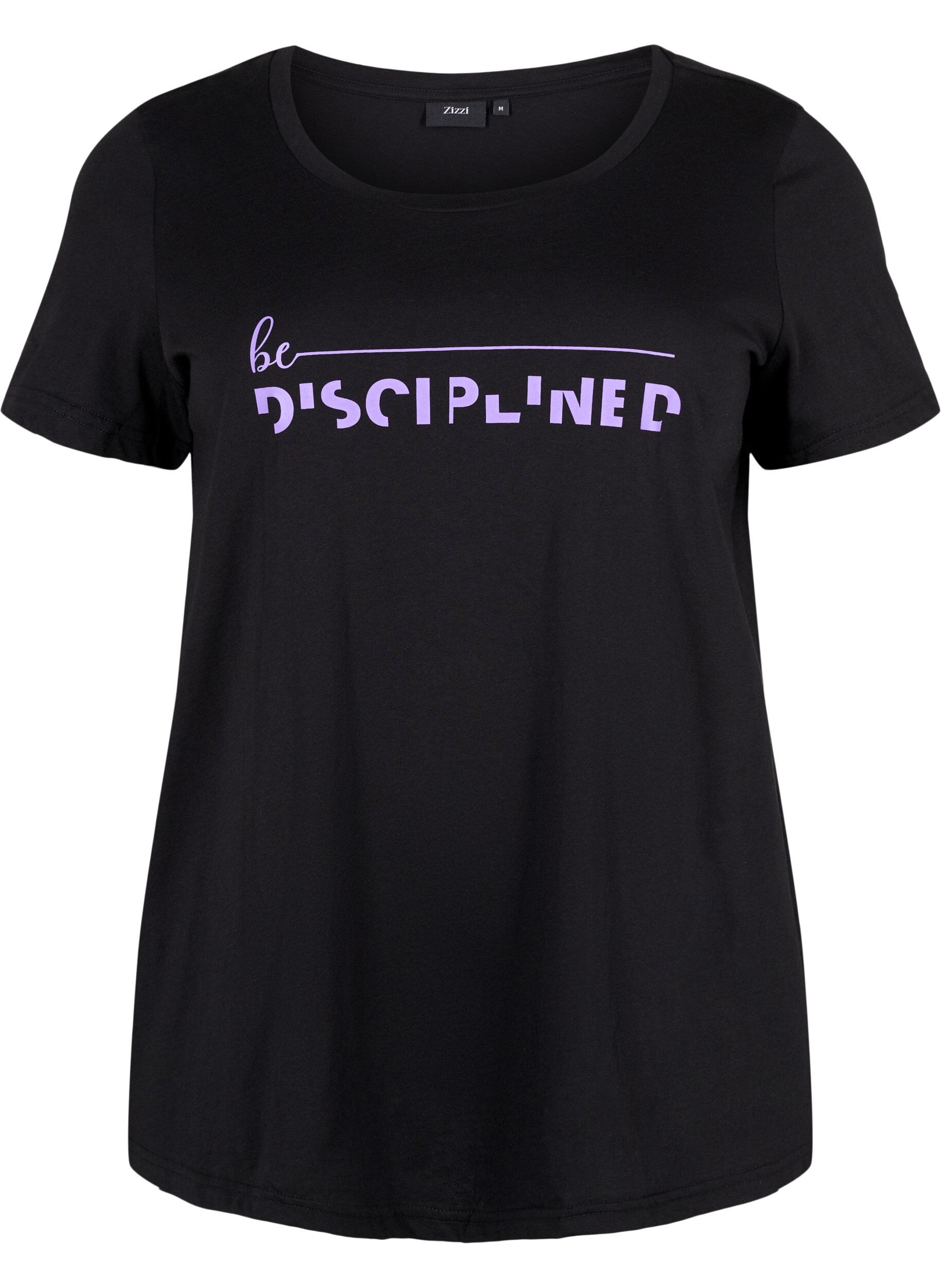 ZizziTrainings-T-Shirt mit Print, Black w. Disciplined, Packshot image number 0
