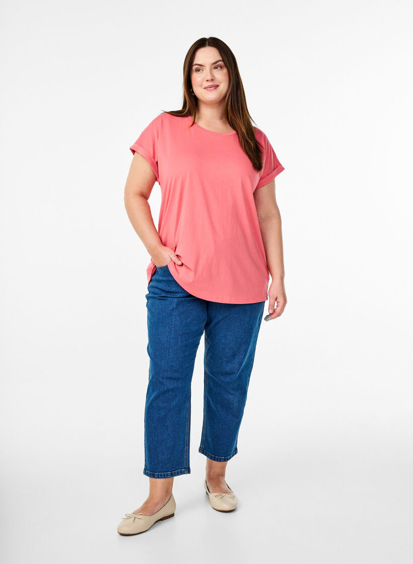 Kurz&auml;rmliges T-Shirt aus einer Baumwollmischung, Rot, Model image number 1