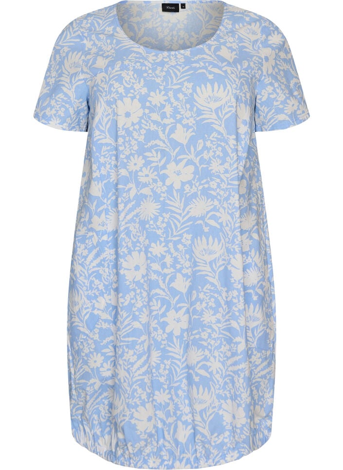 Kurz&auml;rmliges Baumwollkleid mit Aufdruck, Vanille, Packshot image number 0