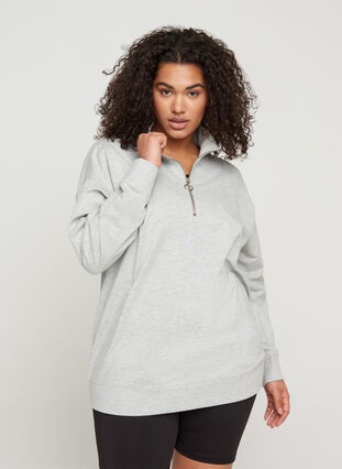 Meliertes Sweatshirt mit Reißverschluss, Light Grey Melange, Model image number 0