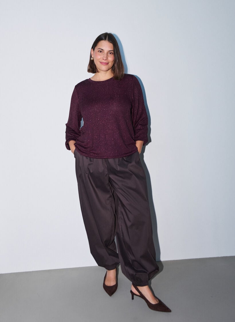 Bluse mit vertikaler Struktur und Glitzerfaden, Rot, Model image number 1
