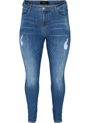 Amy Jeans mit Schlitzdetails, Blue denim, Packshot image number 0