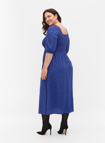Gepunktetes Kleid aus Viskose mit Smock, R.Blue w. Black Dot, Model image number 1
