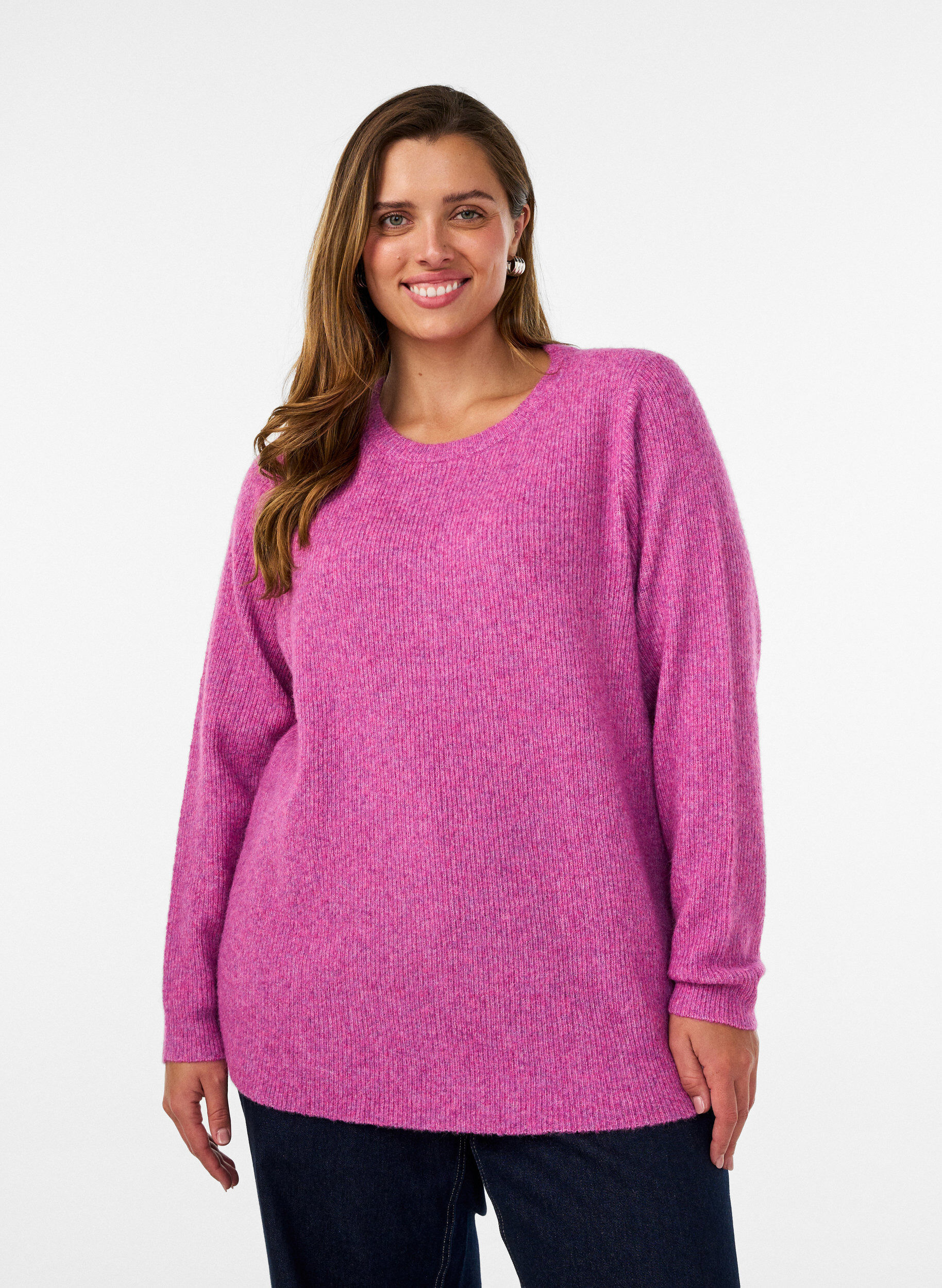 ZizziMelierte Strickbluse mit Rundhalsausschnitt, Lila, Model image number 0
