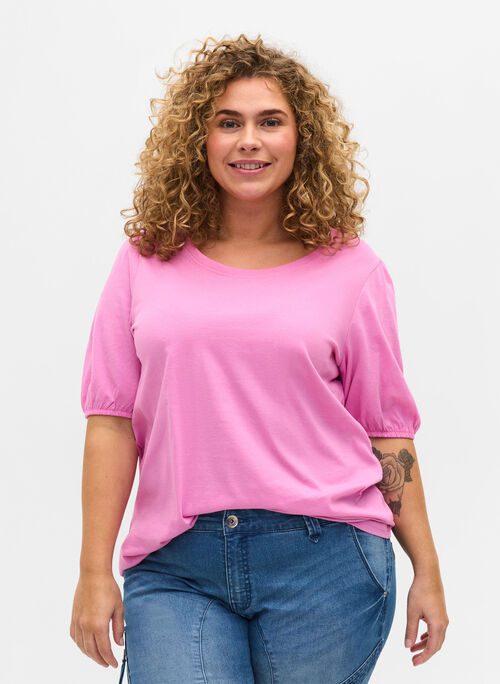 T-Shirt aus Baumwolle mit Ärmeln in Ellbogenlänge