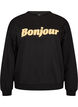 Sweatshirt mit Boucl&eacute;-Textmotiv, Schwarz, Packshot image number 0