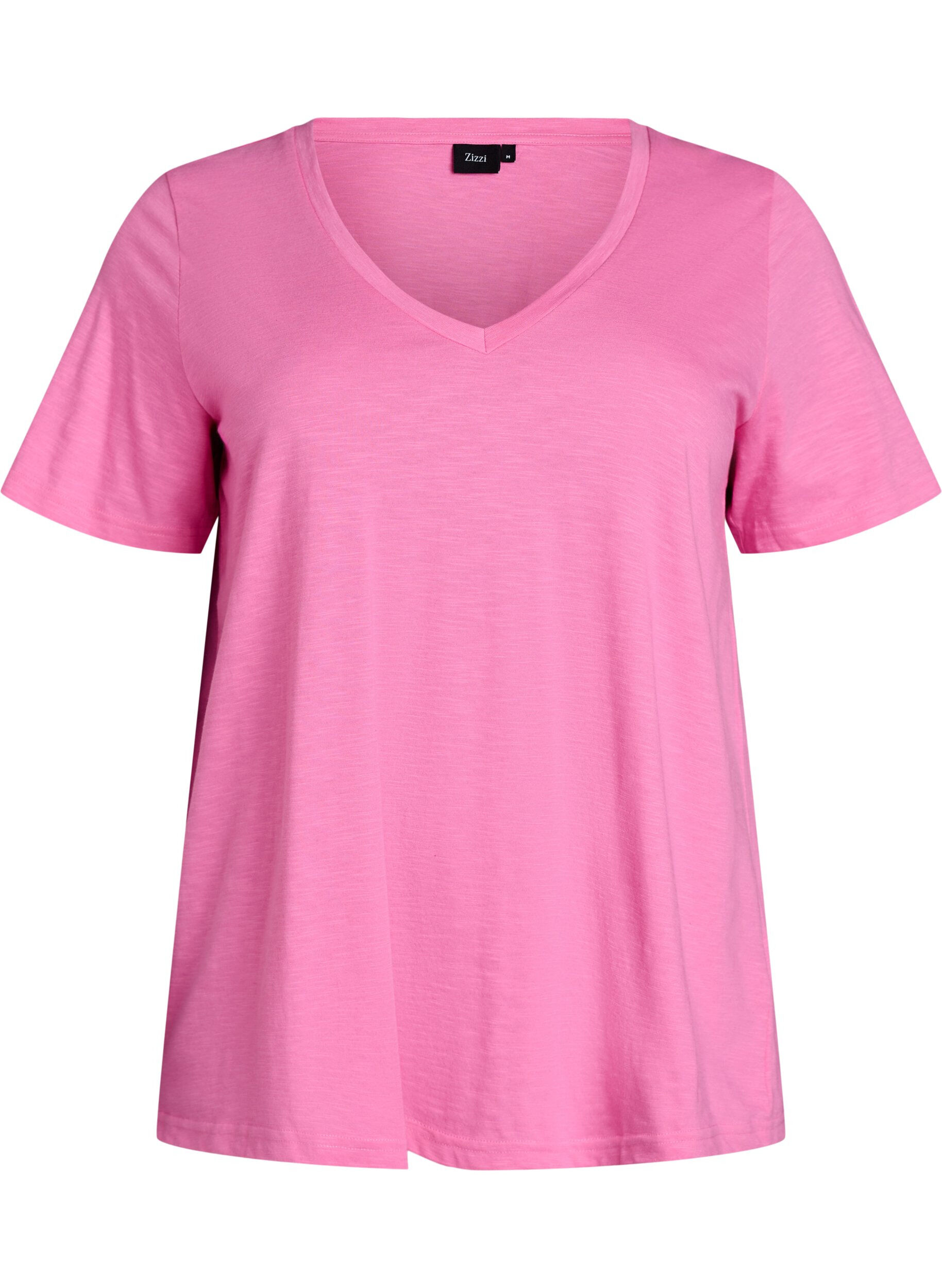 ZizziKurz&auml;rmeliges Basic T-Shirt mit V-Ausschnitt, Pink, Packshot image number 0