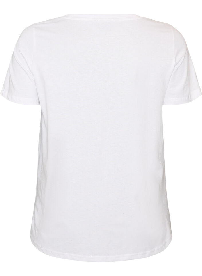 T-Shirt aus Baumwolle mit Frontprint und V-Ausschnitt, Wei&szlig;, Packshot image number 1