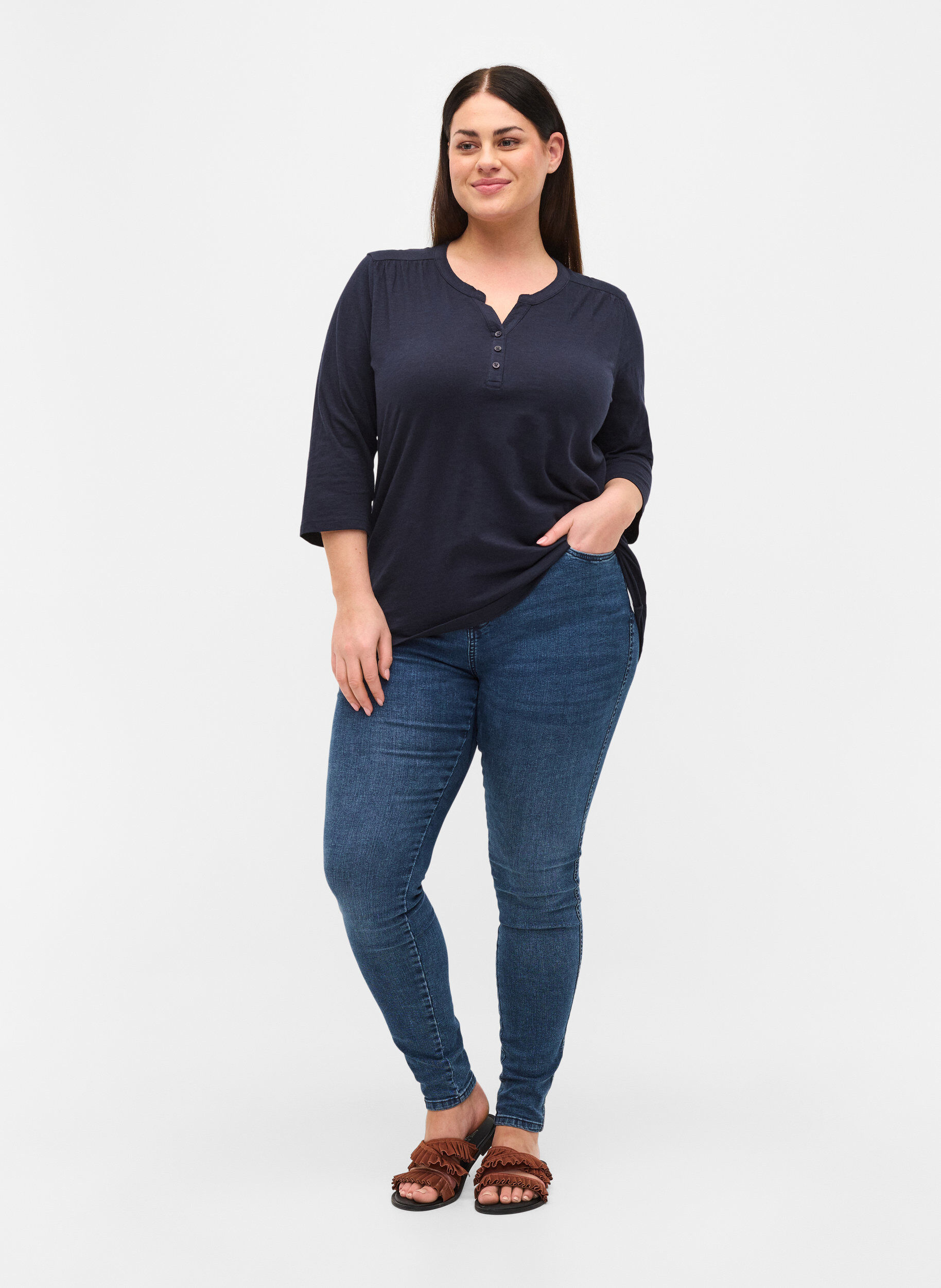 ZizziBaumwollbluse mit 3/4-&Auml;rmeln, Night Sky, Model image number 2