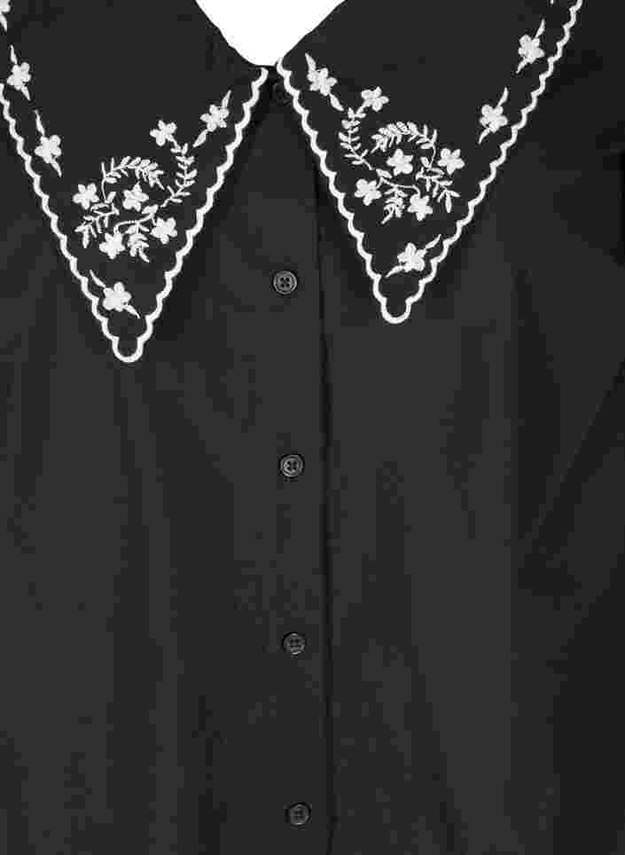 Kurzarm Hemdbluse aus Baumwolle mit großem Kragen, Black w. White, Packshot image number 2