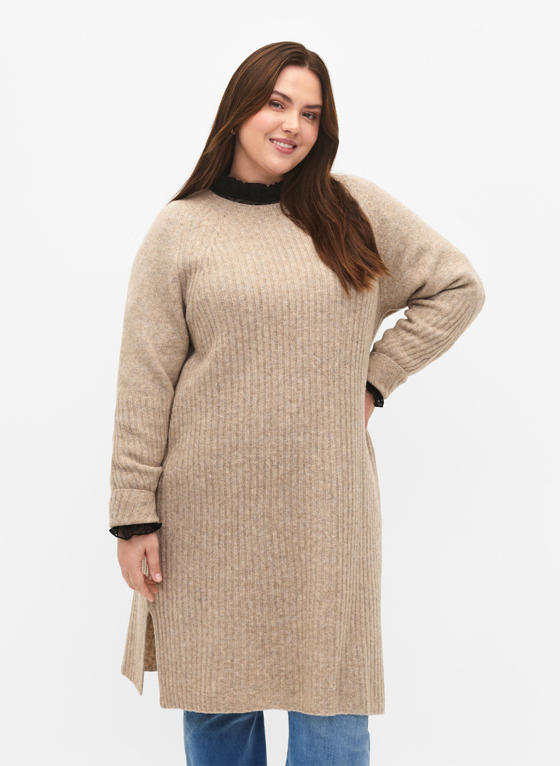 ZizziRippstrickkleid mit Schlitz, Simply Taupe Mel., Model image number 0
