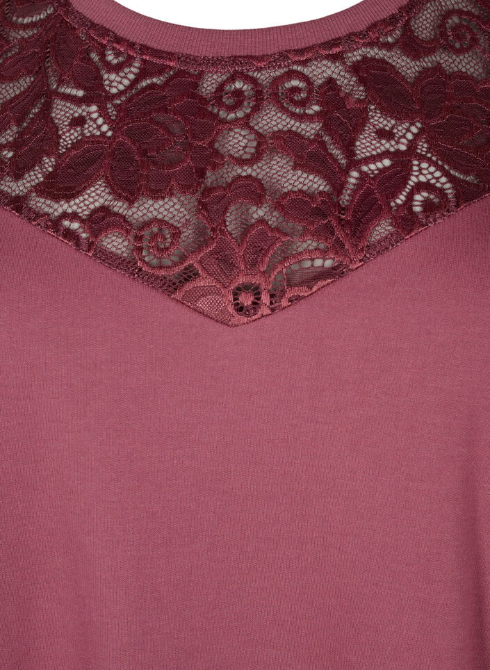 Kurzes Sweatkleid mit Spitzendetail, Rose Brown, Packshot image number 2