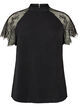 Bluse mit kurzen &Auml;rmeln aus Spitze und hohem Kragen, Schwarz, Packshot image number 0