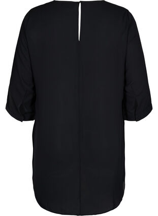 Bluse mit 3/4-Ärmeln und asymmetrischem Saum, Black, Packshot image number 1