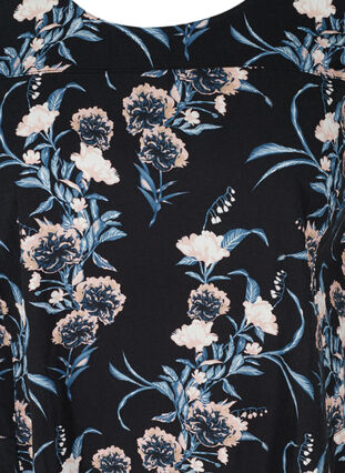 Kurzarm Baumwollkleid mit Print, Black Flower, Packshot image number 2