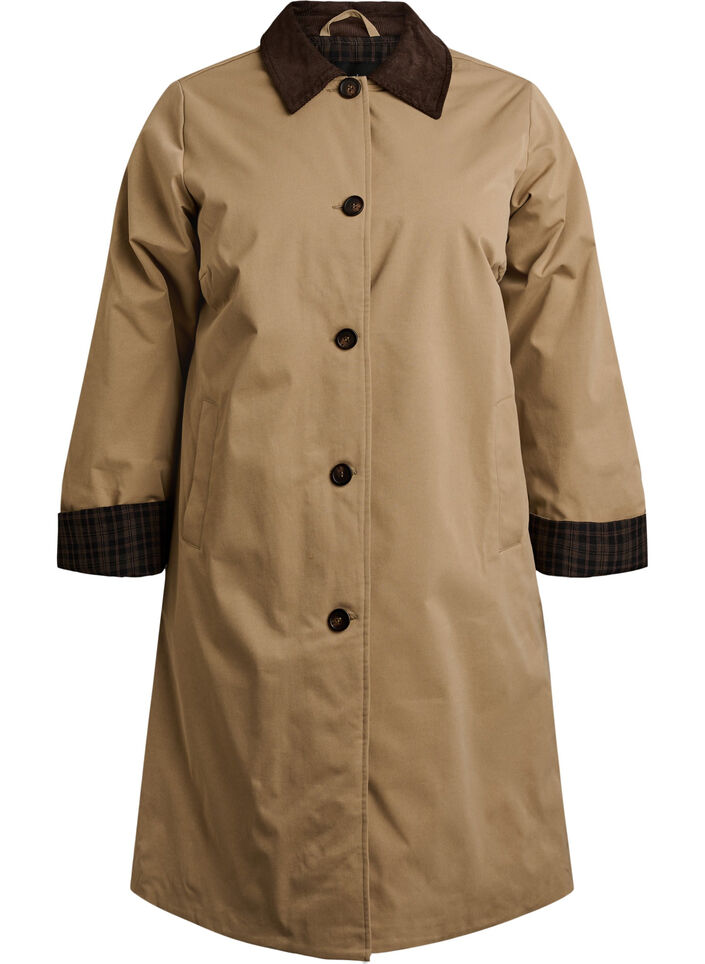 Mittellange Jacke mit Cordkragen, Beige, Packshot