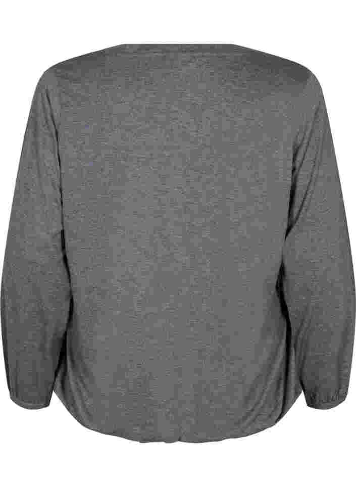 Melierte-Bluse mit langen Ärmeln und V-Ausschnitt, Scarab Mel., Packshot image number 1