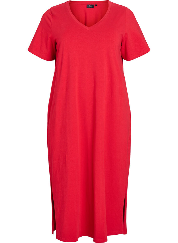Midi-T-Shirtkleid mit V-Ausschnitt, Rot, Packshot image number 0