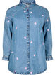 Locker geschnittene Jeansbluse mit aufgestickten Herzen, Light Blue Heart, Packshot image number 0