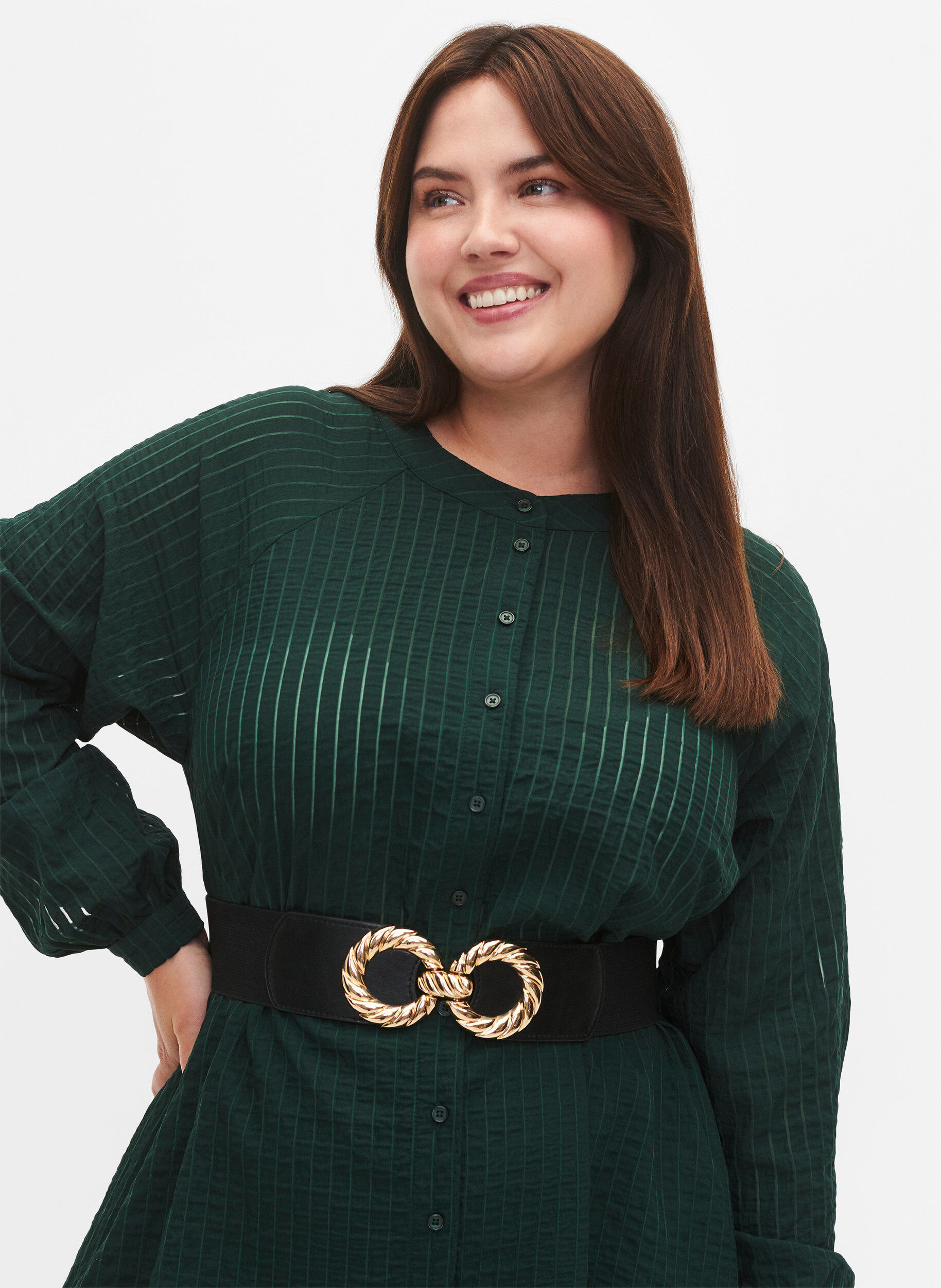 ZizziElastischer Tailleng&uuml;rtel mit goldfarbener Schnalle, Black, Model image number 0