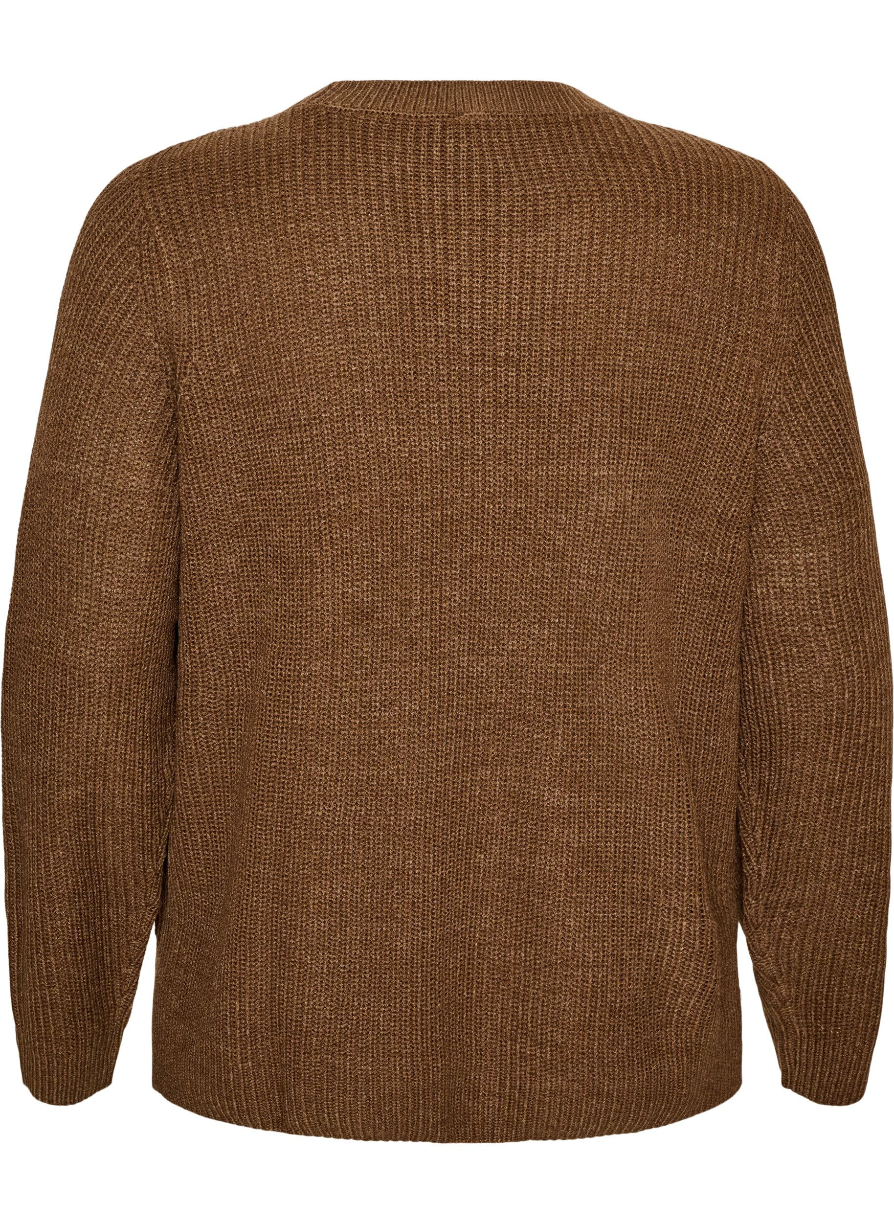 ZizziStrickbluse mit Rippstruktur und Knopfdetails, Braun, Packshot image number 1