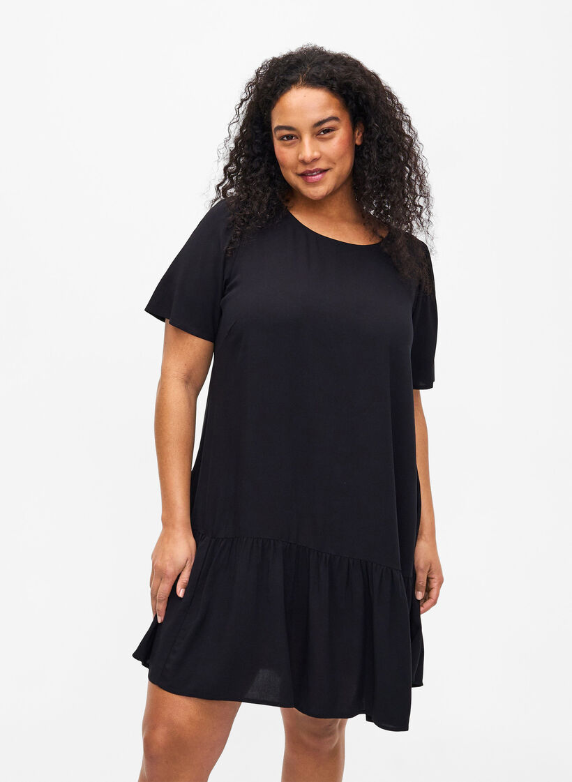 Kleid aus Viskose mit Schnittlinie, Schwarz, Model image number 0