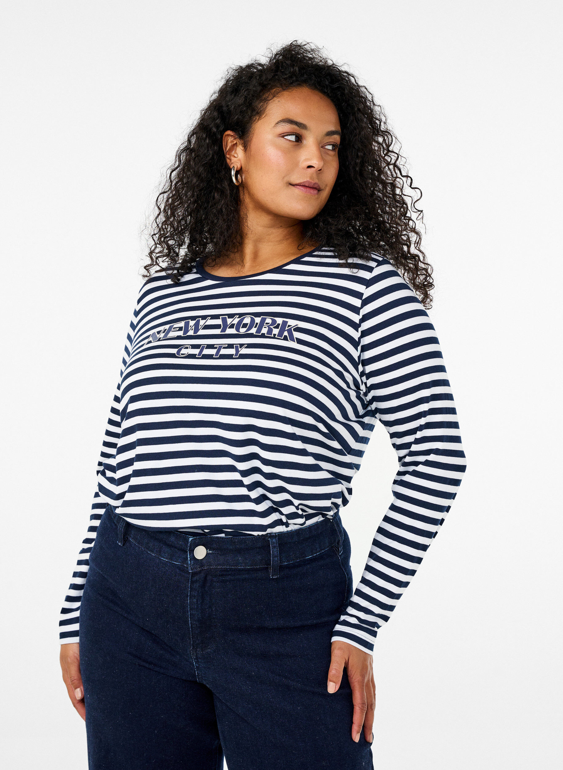 ZizziGestreifte Bluse mit Motiv, White w.Navy Stripe, Model image number 0