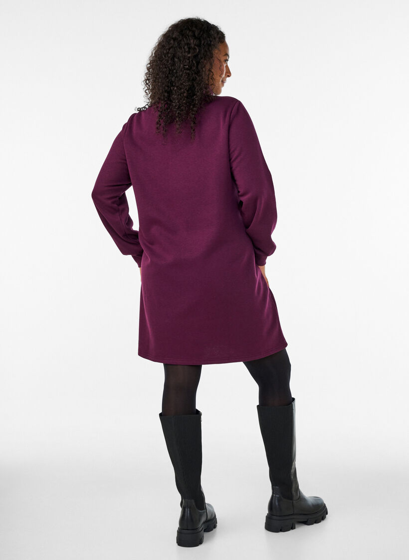 Sweatkleid mit hohem Rippkragen und Rei&szlig;verschluss, Lila, Model image number 2