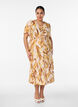 Midikleid aus Viskose mit Blattmuster und gesmokter Taille, Gelb, Model image number 0