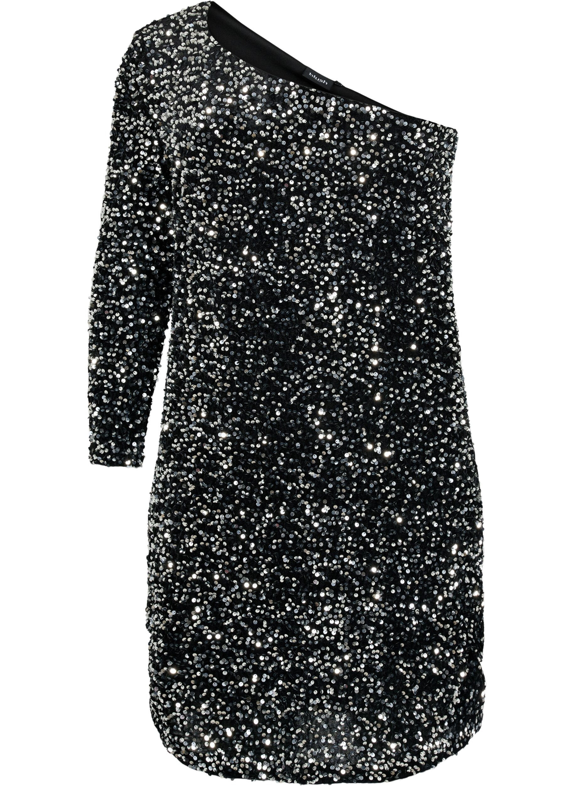 ZizziKurzes One-Shoulder-Kleid mit Pailletten, Black/Silver Sequins, Packshot image number 0