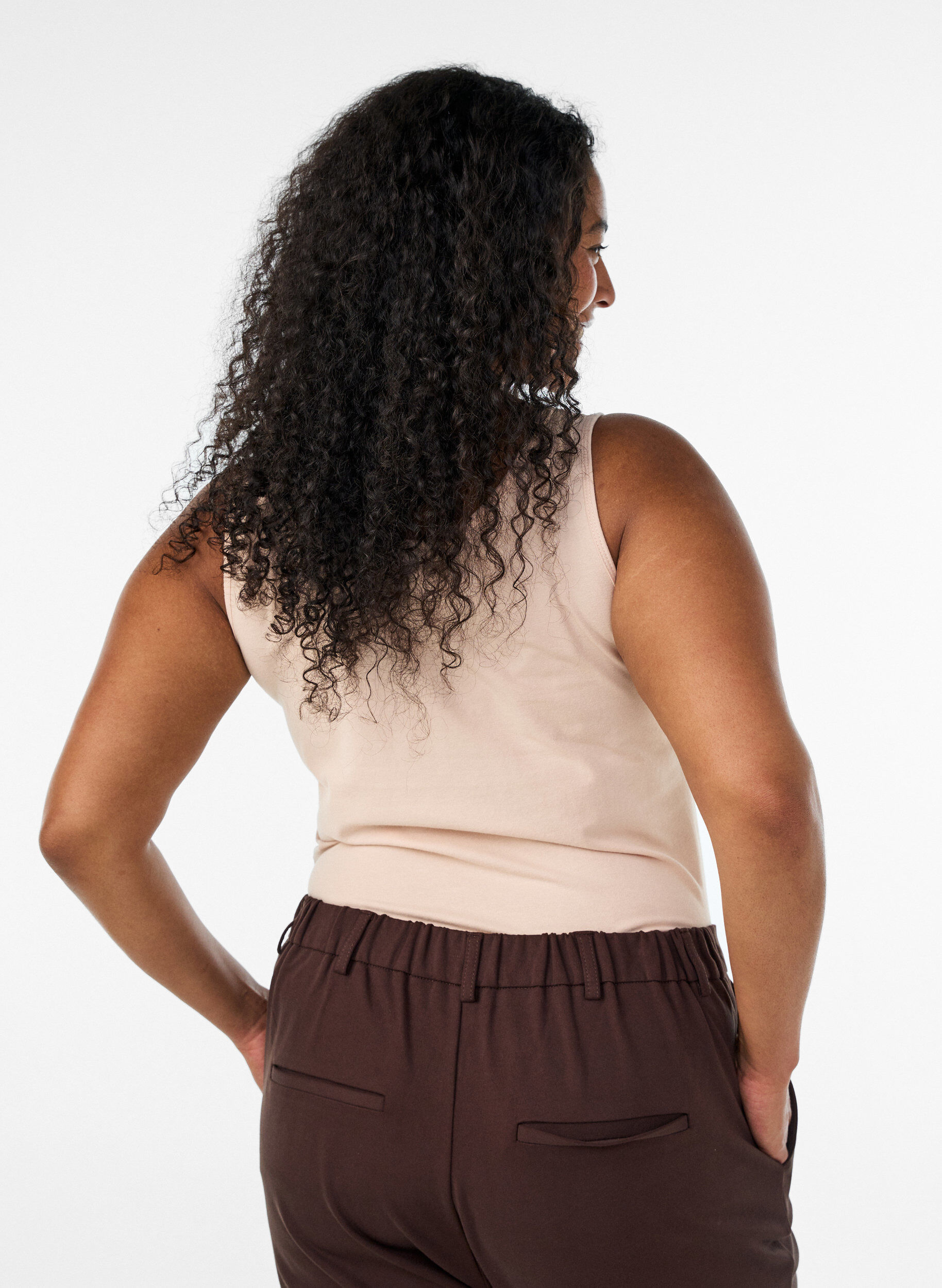 ZizziEinfarbiges Basic Top aus Baumwolle, Beige, Model image number 2