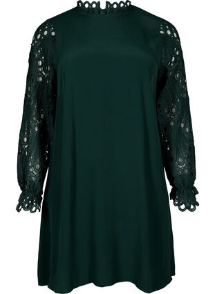 Kleid aus Viskose mit crochet Ärmeln, Scarab, Packshot image number 0