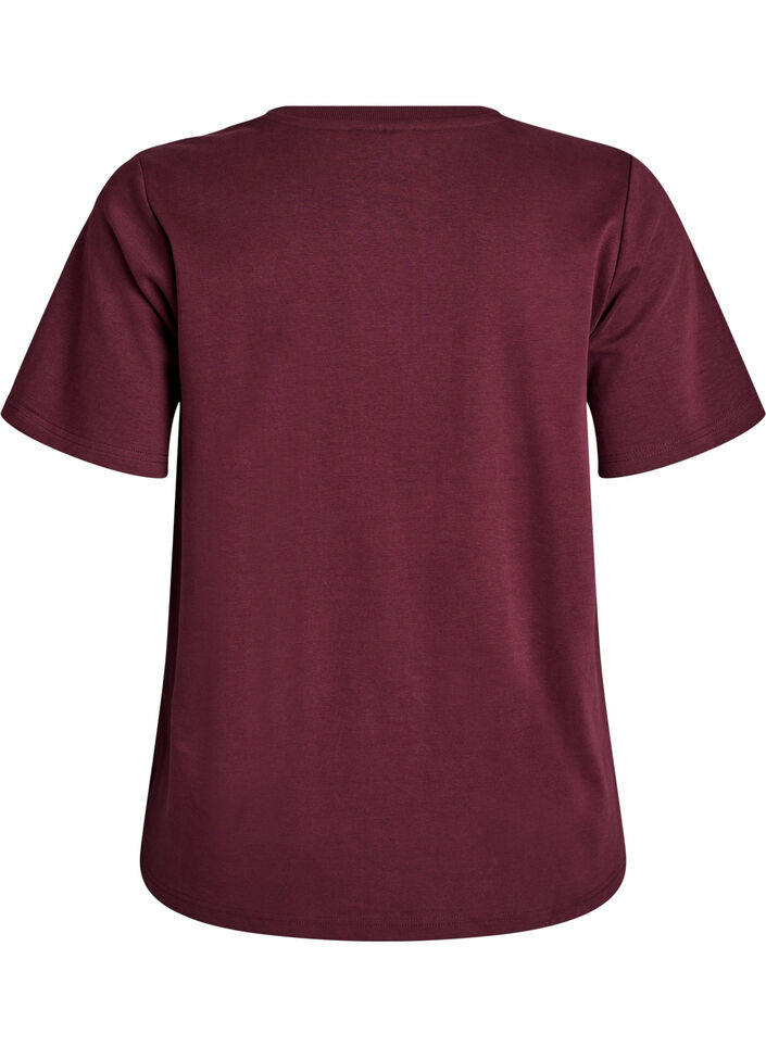 Basic-T-Shirt mit V-Ausschnitt aus Bio-Baumwolle, Dunkles Bordeaux, Packshot image number 1