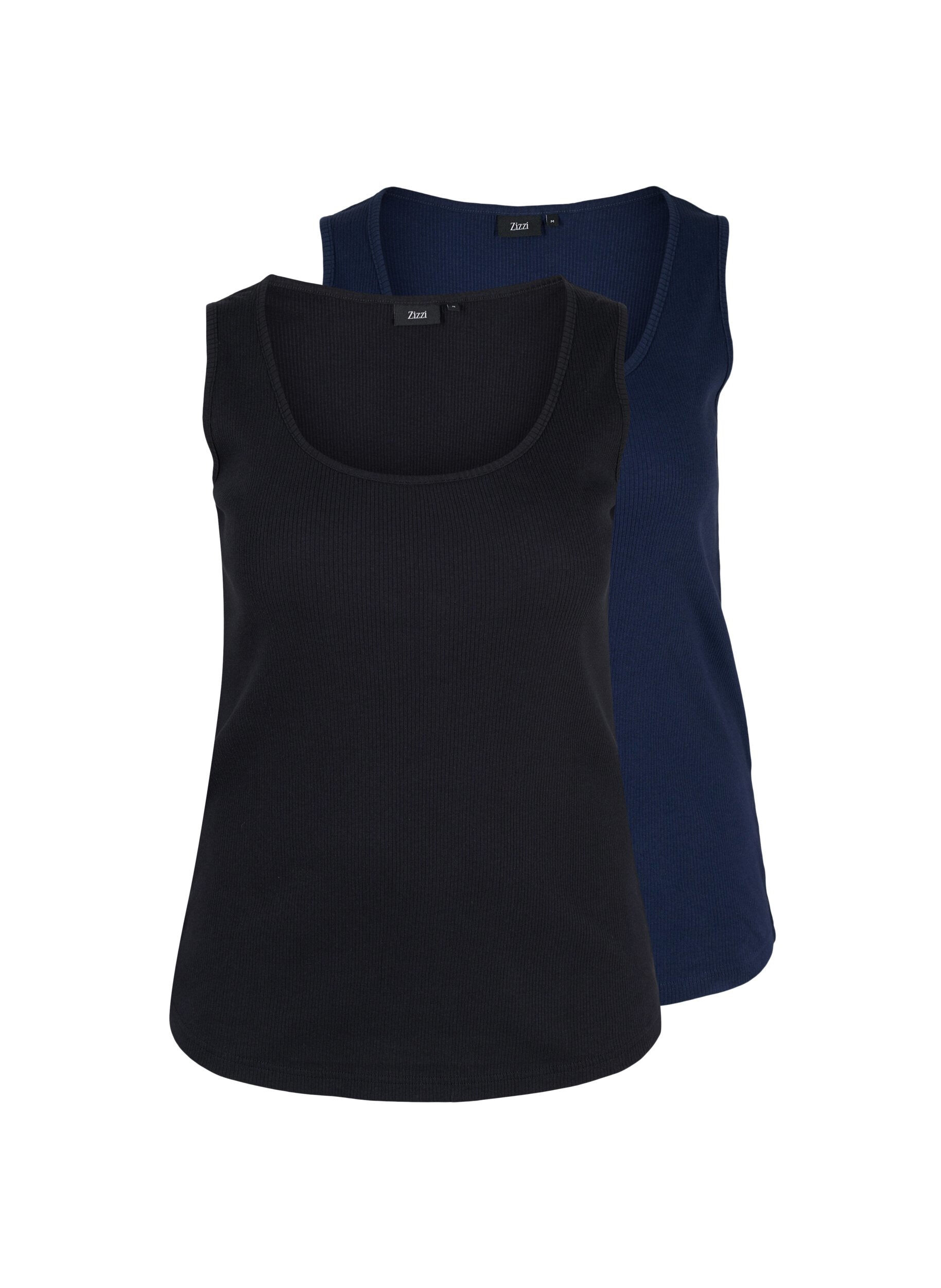 Zizzi2er-Pack Basic Tanktop in Ripp Optik, Black/Navy Blazer, Packshot image number 0
