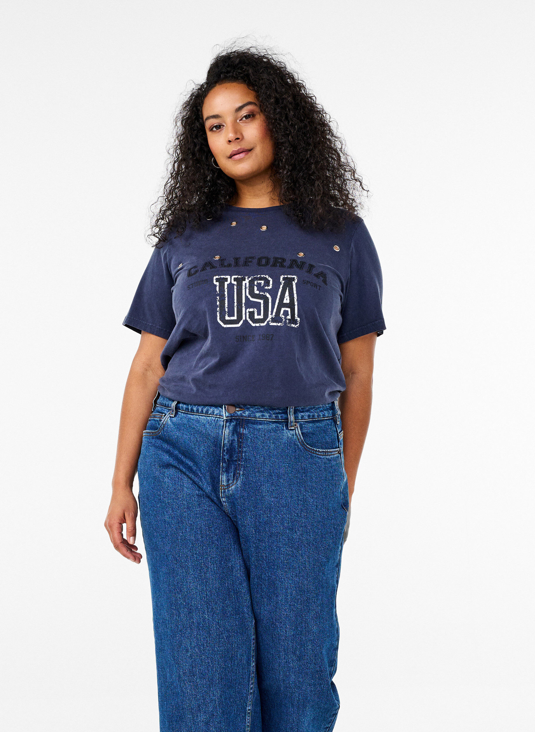 ZizziT-Shirt mit &Ouml;sen und Print, Navy Washed , Image image number 0