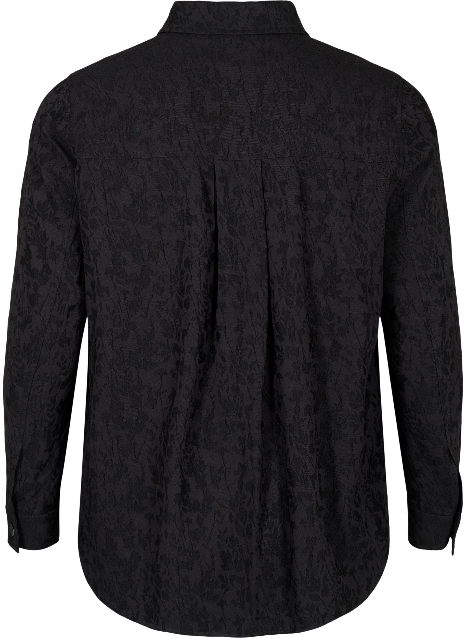 ZizziHemdjacke aus Viskose mit Ton-in-Ton-Muster, Black, Packshot image number 1