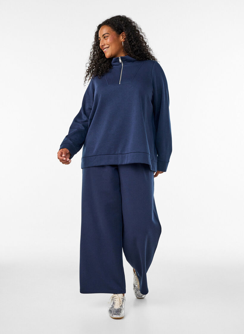 Sweatshirt mit hohem Kragen und Rei&szlig;verschluss, Blau, Model image number 1