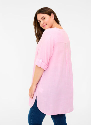 Hemdbluse mit V-Ausschnitt und Taschen, Cameo Pink, Model image number 1