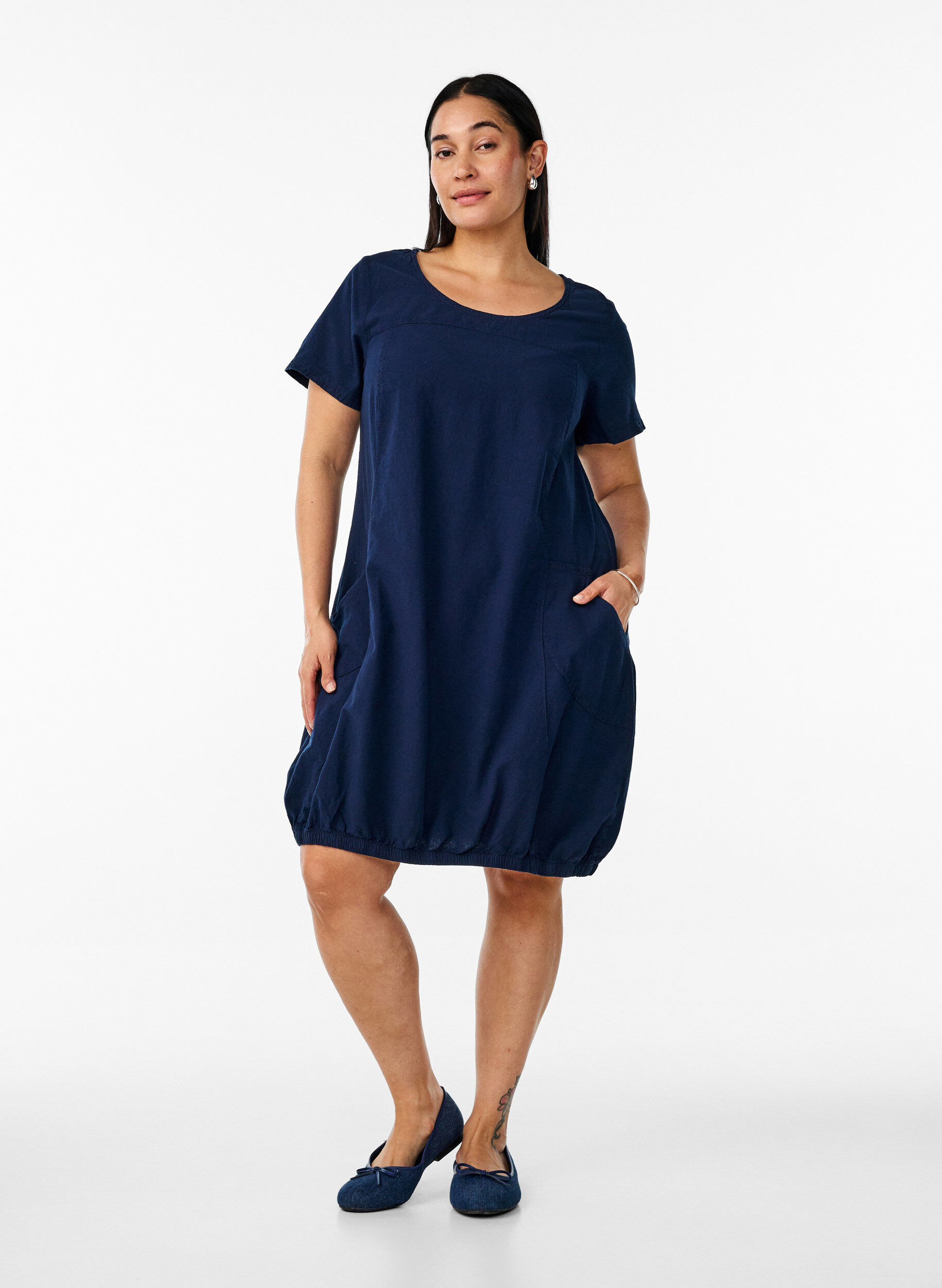 ZizziKurzarm Kleid aus Baumwolle, Blau, Model image number 1